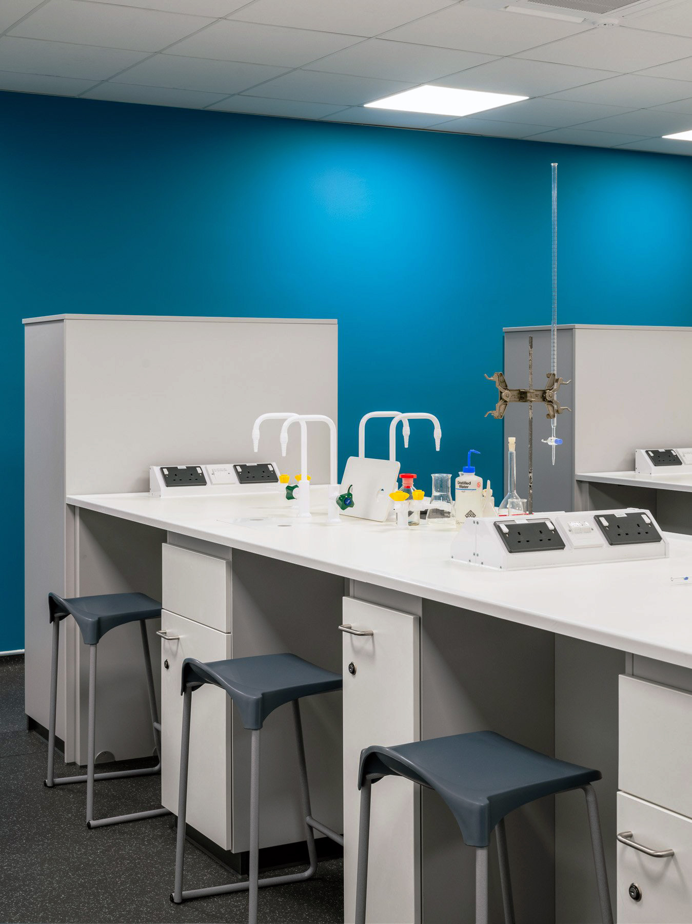 Laboratory furniture with blue background